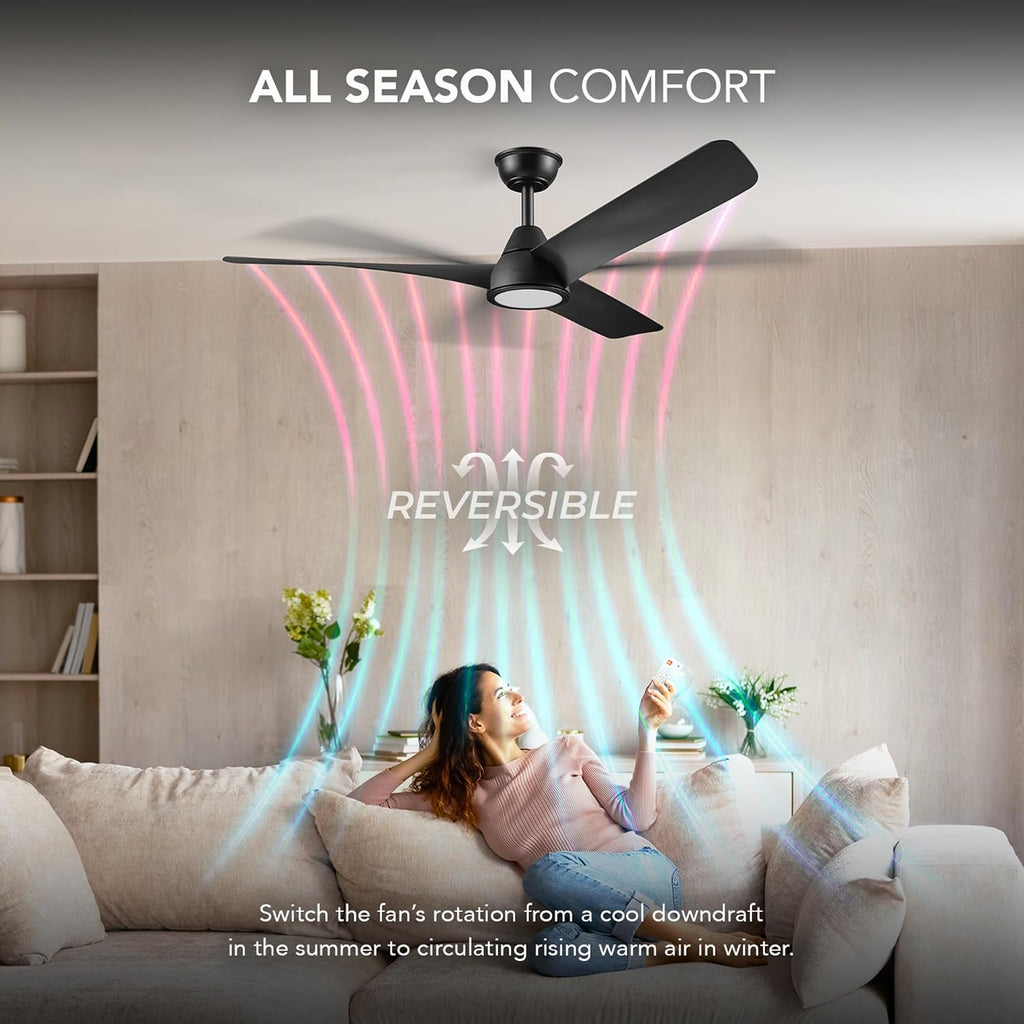 Globe Electric 37000110 52' Smart Ceiling Fan with LED Light, Remote Control, WhisperQuiet DC Motor, 6 Speeds, Matte Black