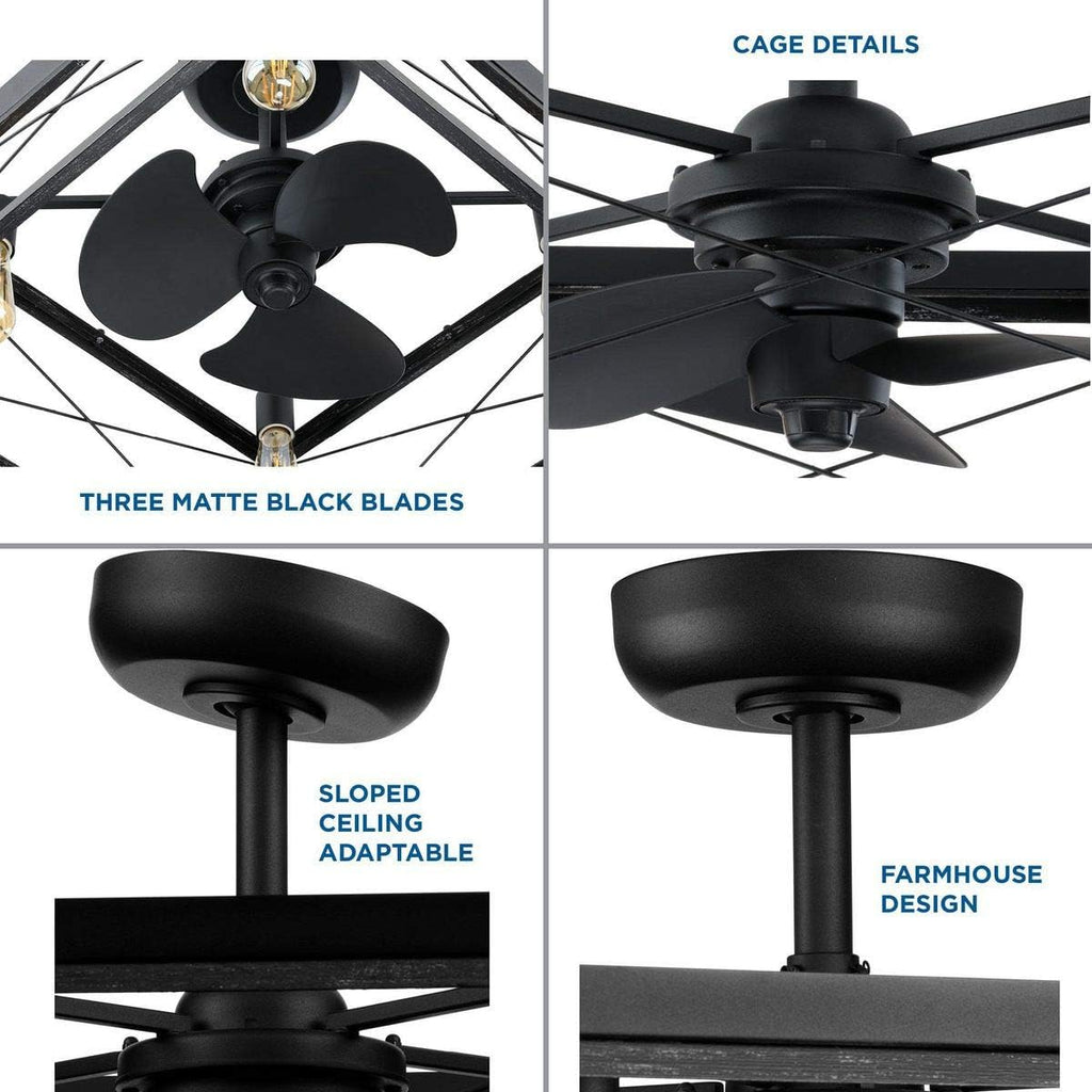 Progress Lighting Briarwood Collection 22-Inch 3-Blade AC Motor Farmhouse Ceiling Fan Matte Black, 17.00x22.00x22.00