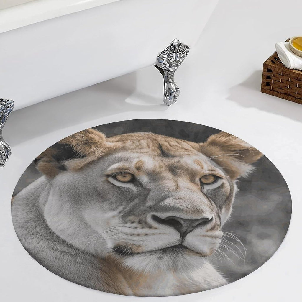 Lioness with Blue Green Eyes Coral Velvet Round Floor Mat Non-Slip Bath Rug Floor Covering for Bathroom Vanity Guest Suite & Vacation Home