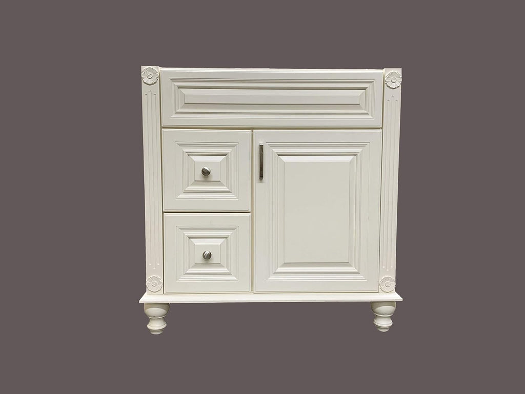 Antique White Solid Wood Single Bathroom Vanity Base Cabinet 30' W x 21' D x 32' H (Left Drawers)