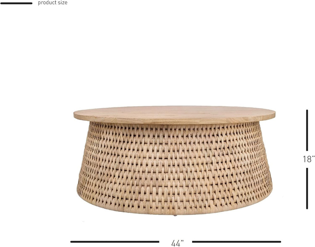 New Pacific Direct Kamari Rattan Coffee Table w/Wood Top