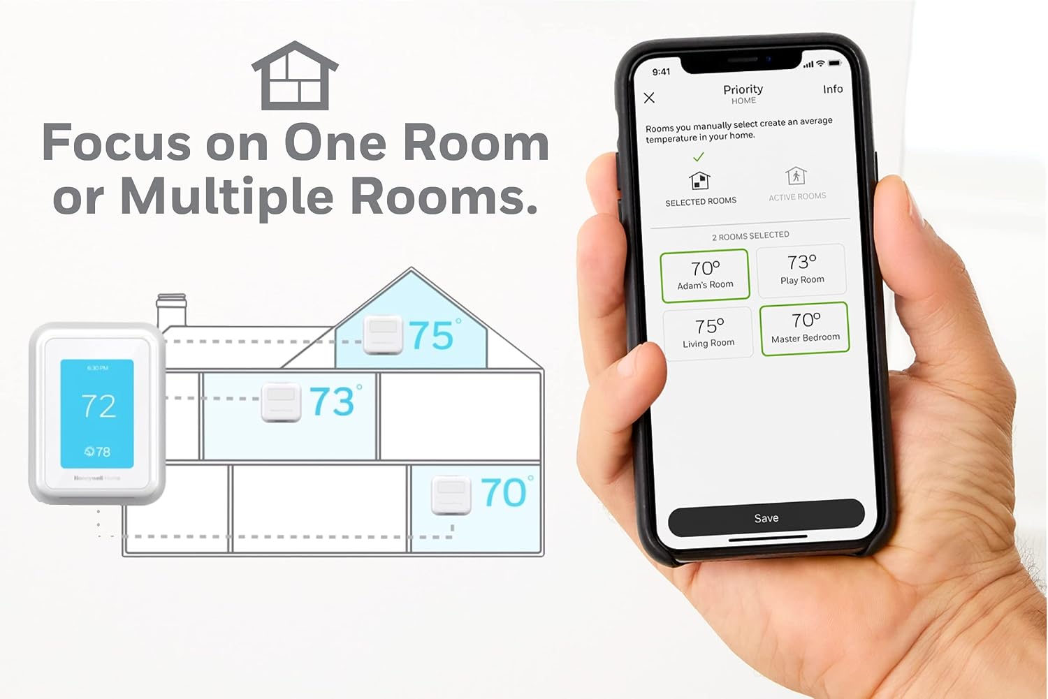 Honeywell Home T9 WiFi Smart Thermostat with 1 Smart Room Sensor, Touchscreen Display, White