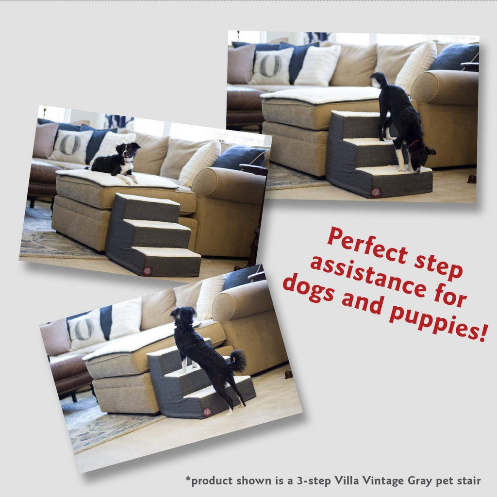 Majestic Pet 4 Step Portable Dog Stairs for Small Dogs to get on Bed Supports 250 lbs or Less – Dog Steps for High Bed with Machine Washable Cover –Pet Stairs for Cats Anderson Check Gunmetal Blue