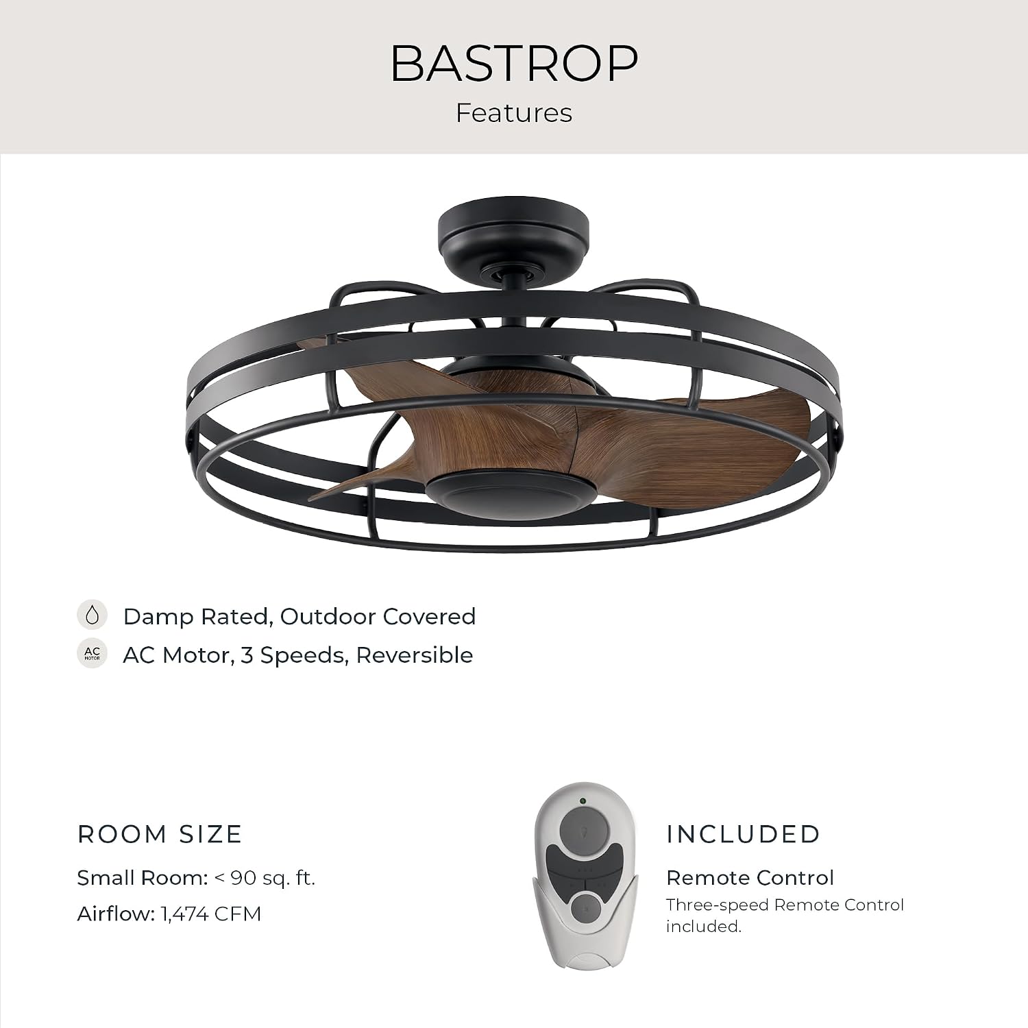 Progress Lighting P250096-143 Bastrop 26' Damp Rated Ceiling Fan, Graphite