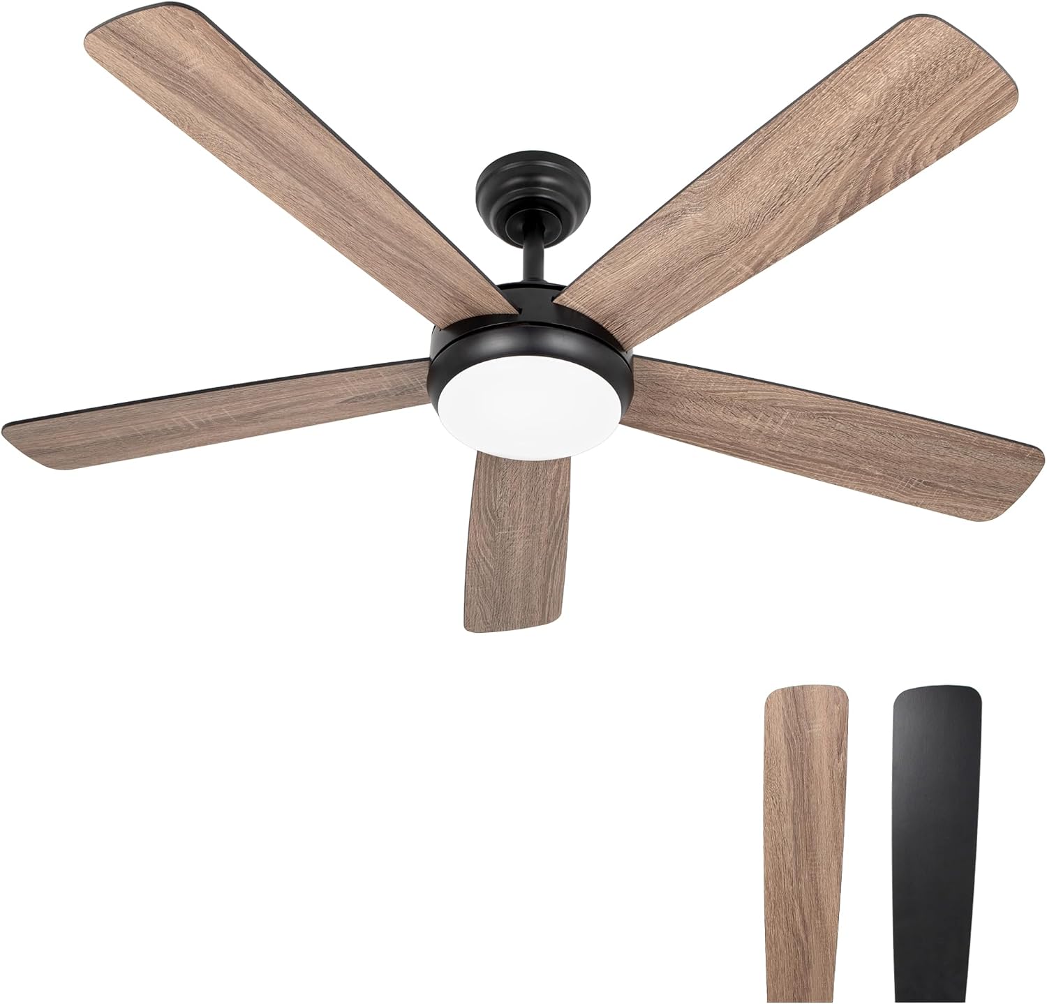 Ceiling Fans with Lights,52 inch Ceiling Fan with Remote,5 Dual Blades,3 Color Light,DC Motor,6 Speed,for Bedroom/Outdoor/Farmhouse/Patios,Wood Ceiling Fan Black