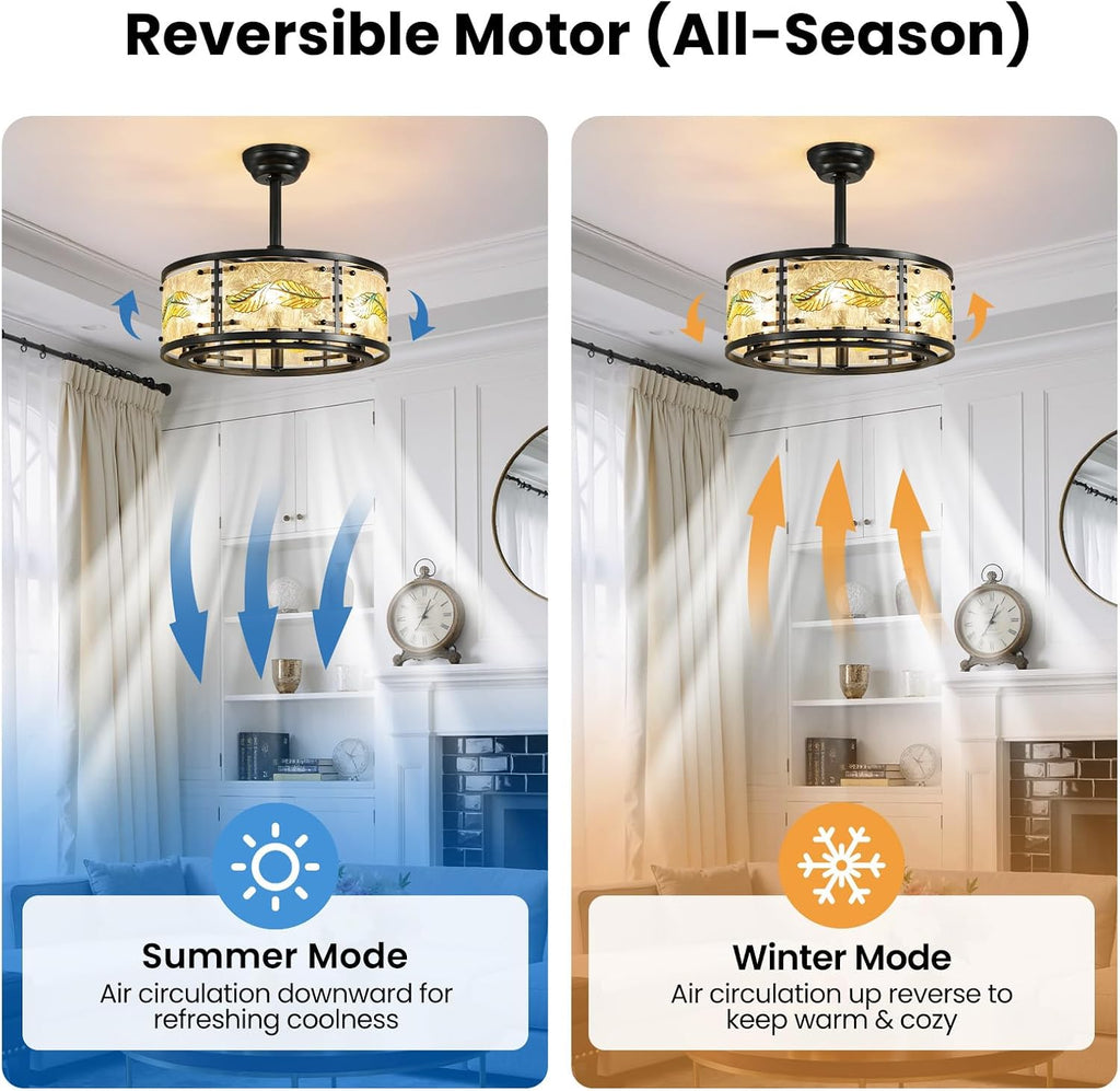 AIJIASI 20' Black Caged Ceiling Fan with Lights, Fandelier Ceiling Fan with Lights Remote Control, 6 Speeds Mid Century Chandelier Ceiling Fan for Bedroom Living Room Nursery