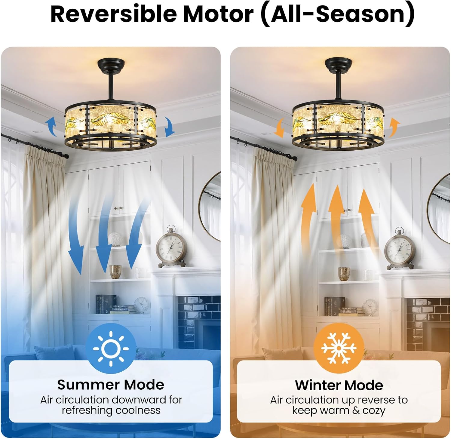 AIJIASI 20' Black Caged Ceiling Fan with Lights, Fandelier Ceiling Fan with Lights Remote Control, 6 Speeds Mid Century Chandelier Ceiling Fan for Bedroom Living Room Nursery