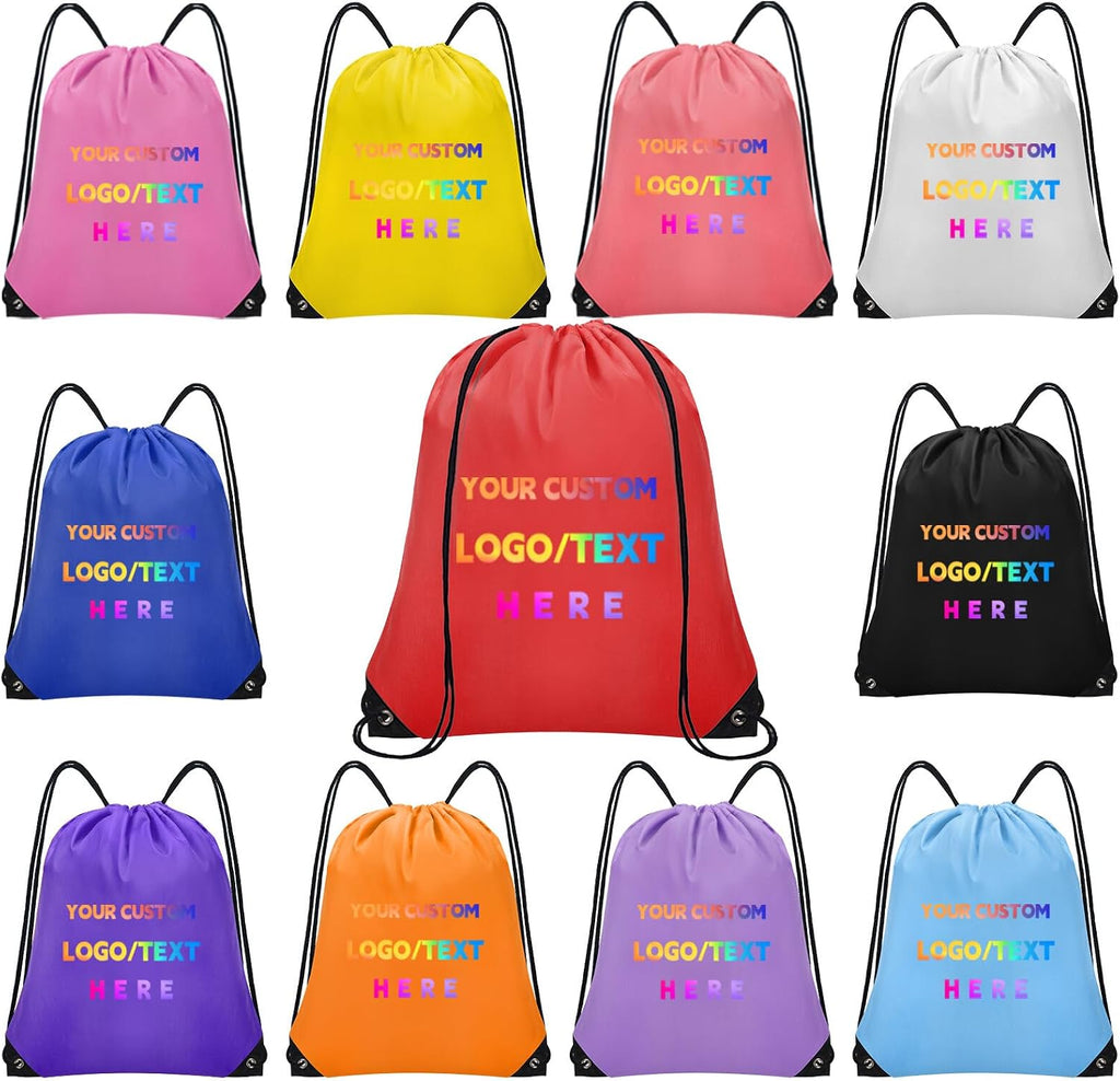 Grneric 100 Pcs Custom Drawstring Bags, Bulk Personalized Backpacks Promotional Item with Your Logo for Gym, Team Activities, Red