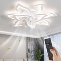32' White Flower Ceiling Fan with Lights Remote Control, Modern LED Low Profile Flush Mount Ceiling Fan with Light for Kitchen Bedroom Living Room