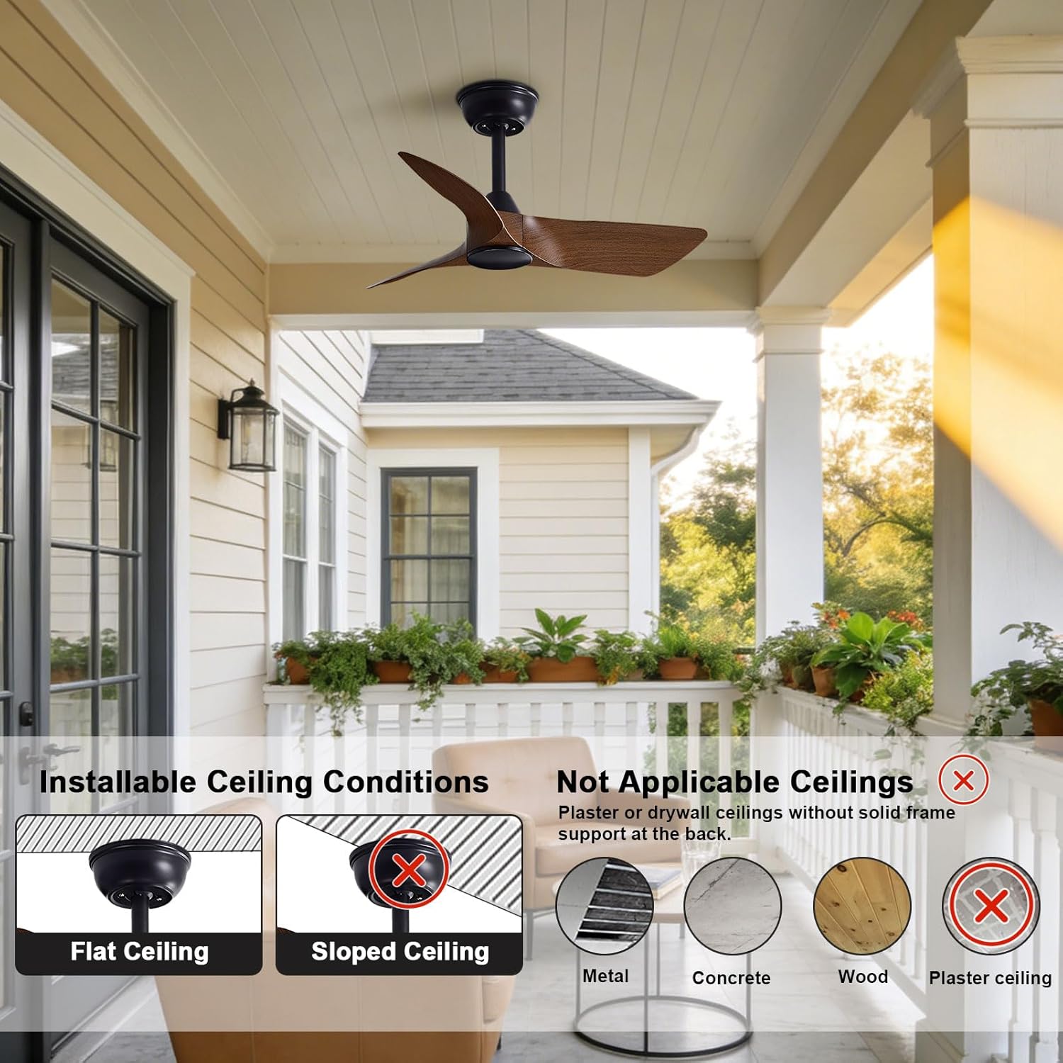 30 Inch Quiet Small Ceiling Fan No Light with Remote, Brown Black | 30 inch ceiling fan without light. Remote 6 speeds, reversible DC motor and timer for bedroom, kitchen, porch, covered patio