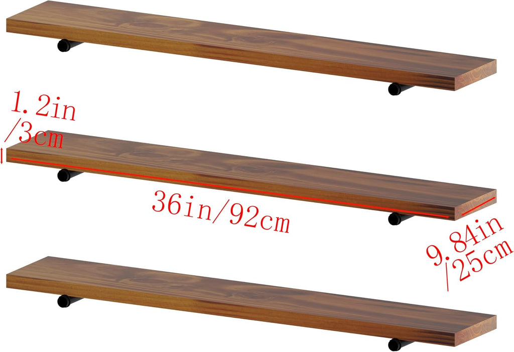 HDDFER Industrial Pipe Wall Wood Shelves,Real Wooden Shelves 36' in Walnut Color with 1.2' Extra Thickness, Modern Floating Shevles