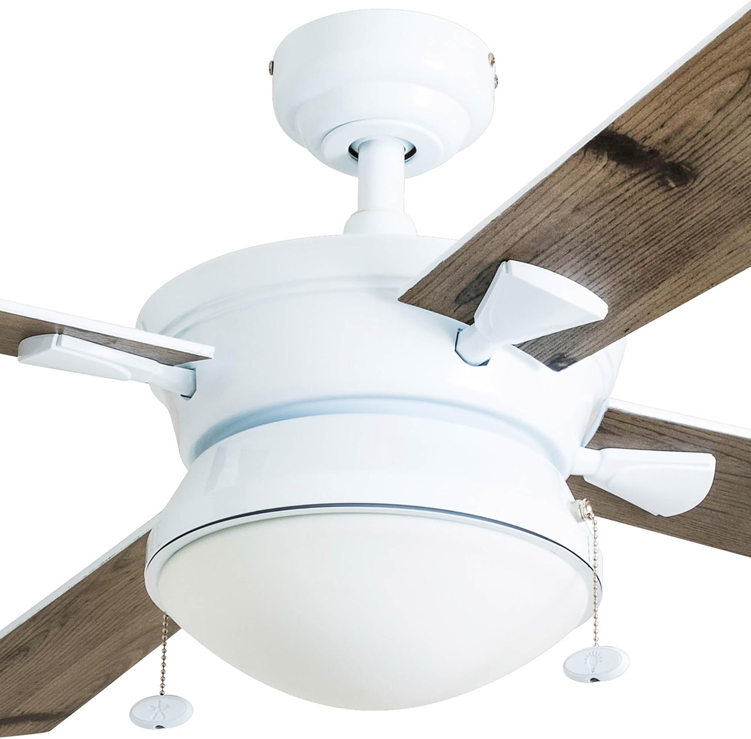 Prominence Home Auletta, 52 Inch Contemporary Indoor Outdoor Ceiling Fan with Light, Pull Chain, Dual Mounting Options, Dual Finish Blades, Reversible Motor - 50344-01 (White)