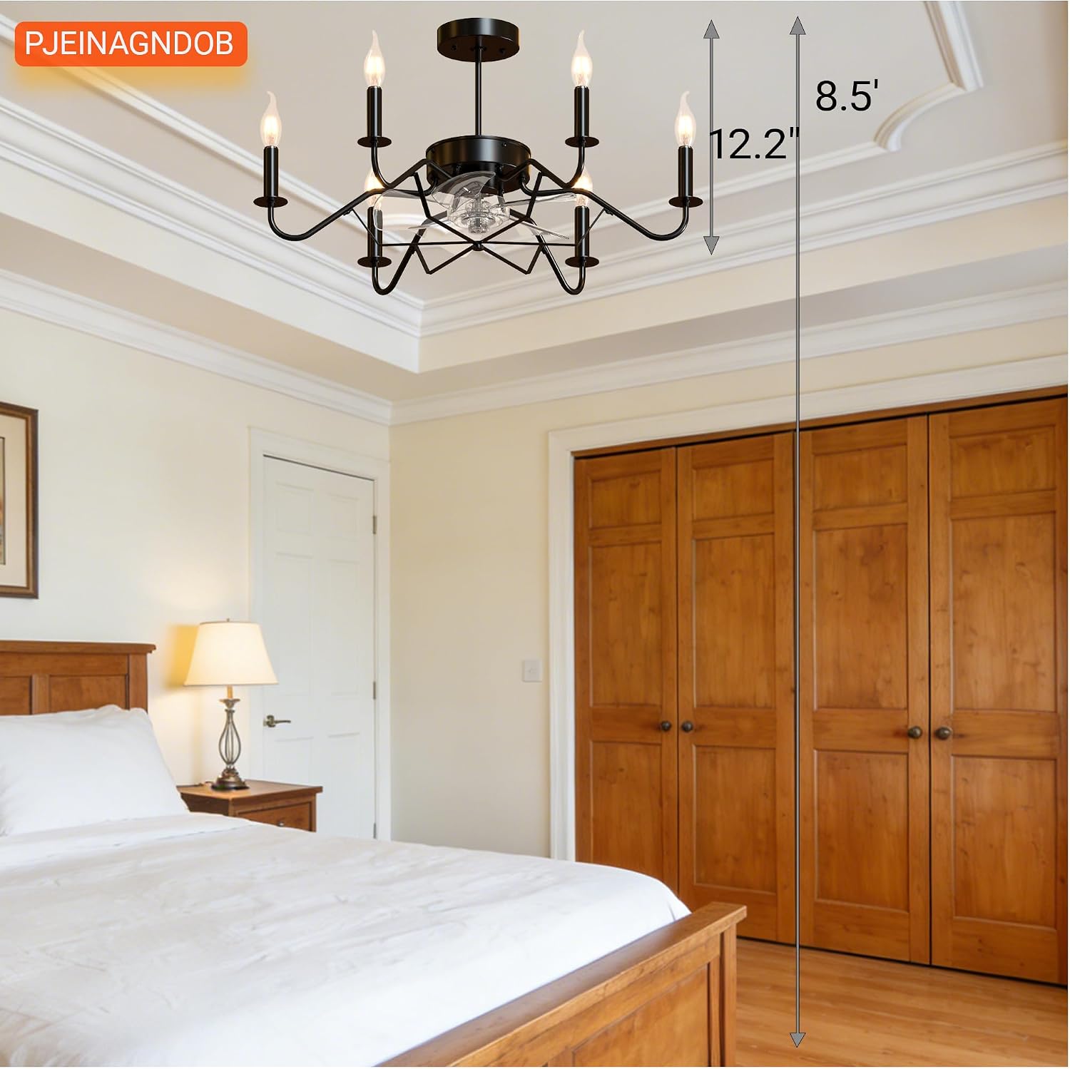 Ceiling Fan with Branch-Shaped Candlestick Chandelier 25' Farmhouse Fandelier Ceiling Fans with Lights, Rustic Hanging Chandelier for Bedroom, Dining Room, Kitchen Island, Foyer, Hallway-Black