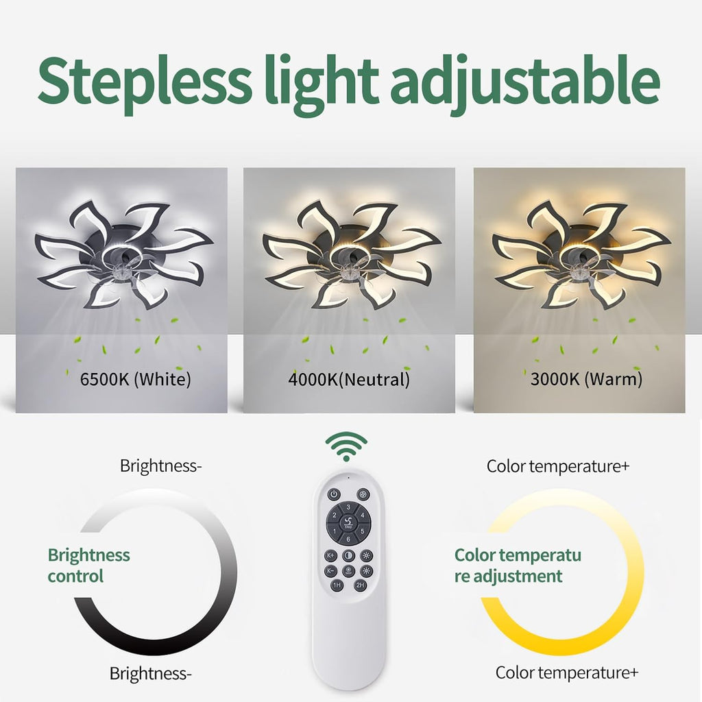 Modern Ceiling Fan with Lights, Black Flush Mount Ceiling Fan with Remote & APP Control, Dimmable LED Fan Light, 6 Speeds Low Profile Ceiling Fan for Bedroom Living Room
