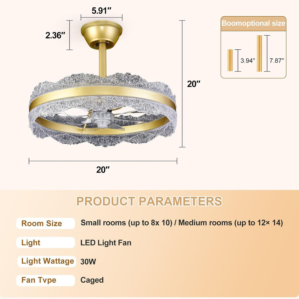Depuley Fandelier Ceiling Fans with Lights: 20' Gold Cagd Fan with Remote Control - Crystal Chandelier Fan Light for Girl's Bedroom Living Room Nursery