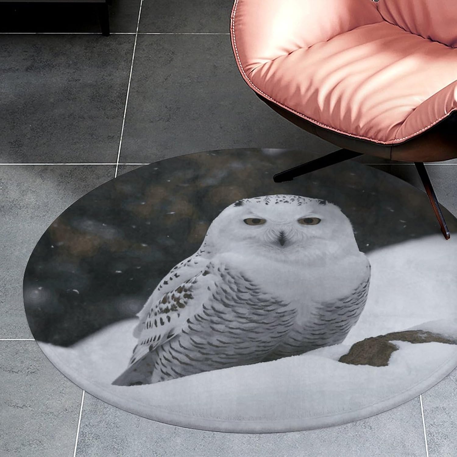 Snow Owl Coral Velvet Round Floor Mat Non-Slip Bath Rug Floor Covering for Bathroom Vanity Guest Suite & Vacation Home