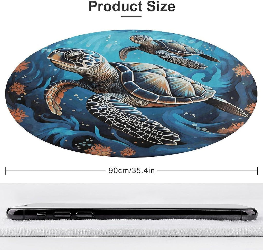 Sea Turtle Boho Style Coral Velvet Round Floor Mat Non-Slip Bath Rug Floor Covering for Bathroom Vanity Guest Suite & Vacation Home