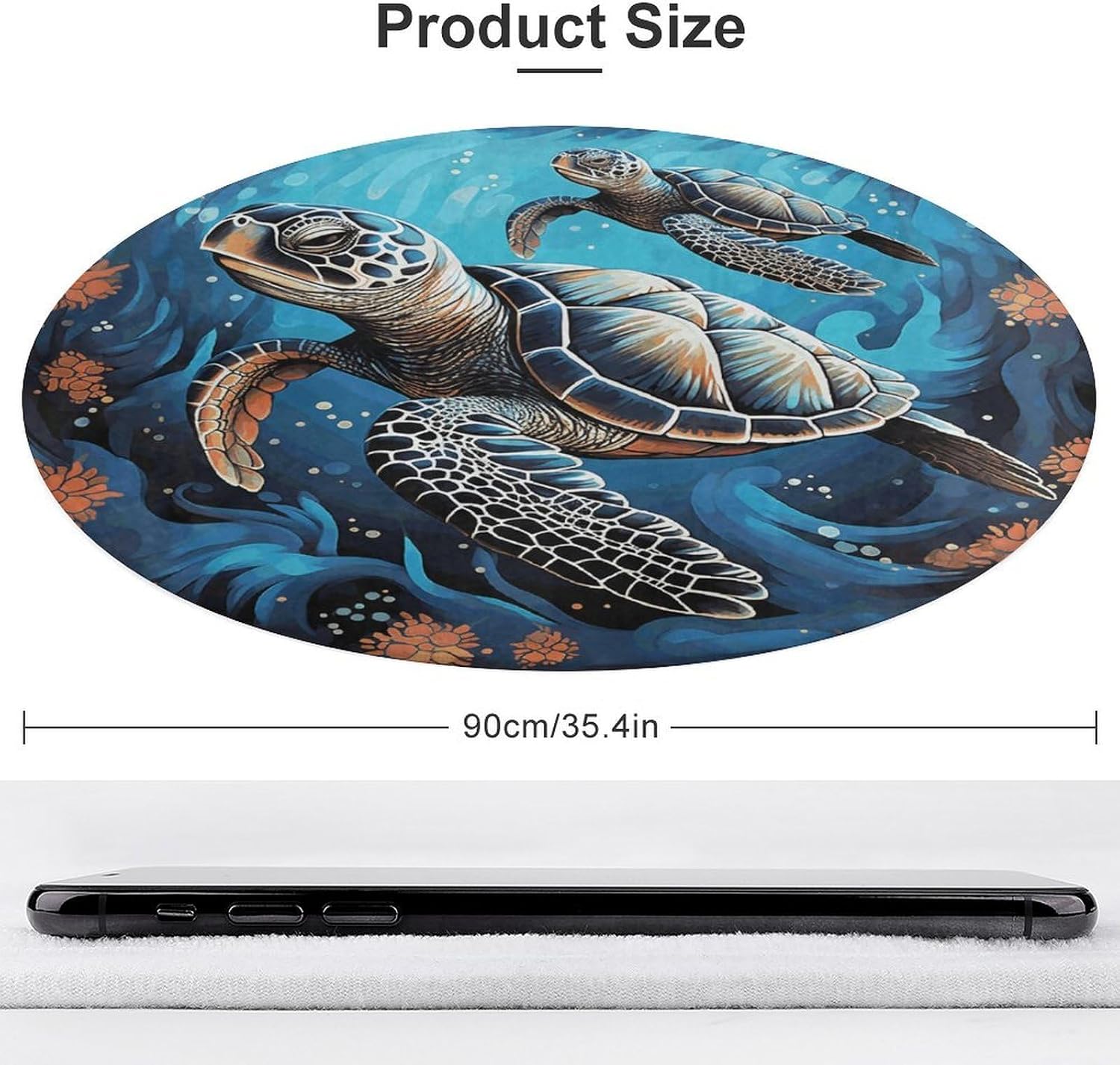 Sea Turtle Boho Style Coral Velvet Round Floor Mat Non-Slip Bath Rug Floor Covering for Bathroom Vanity Guest Suite & Vacation Home