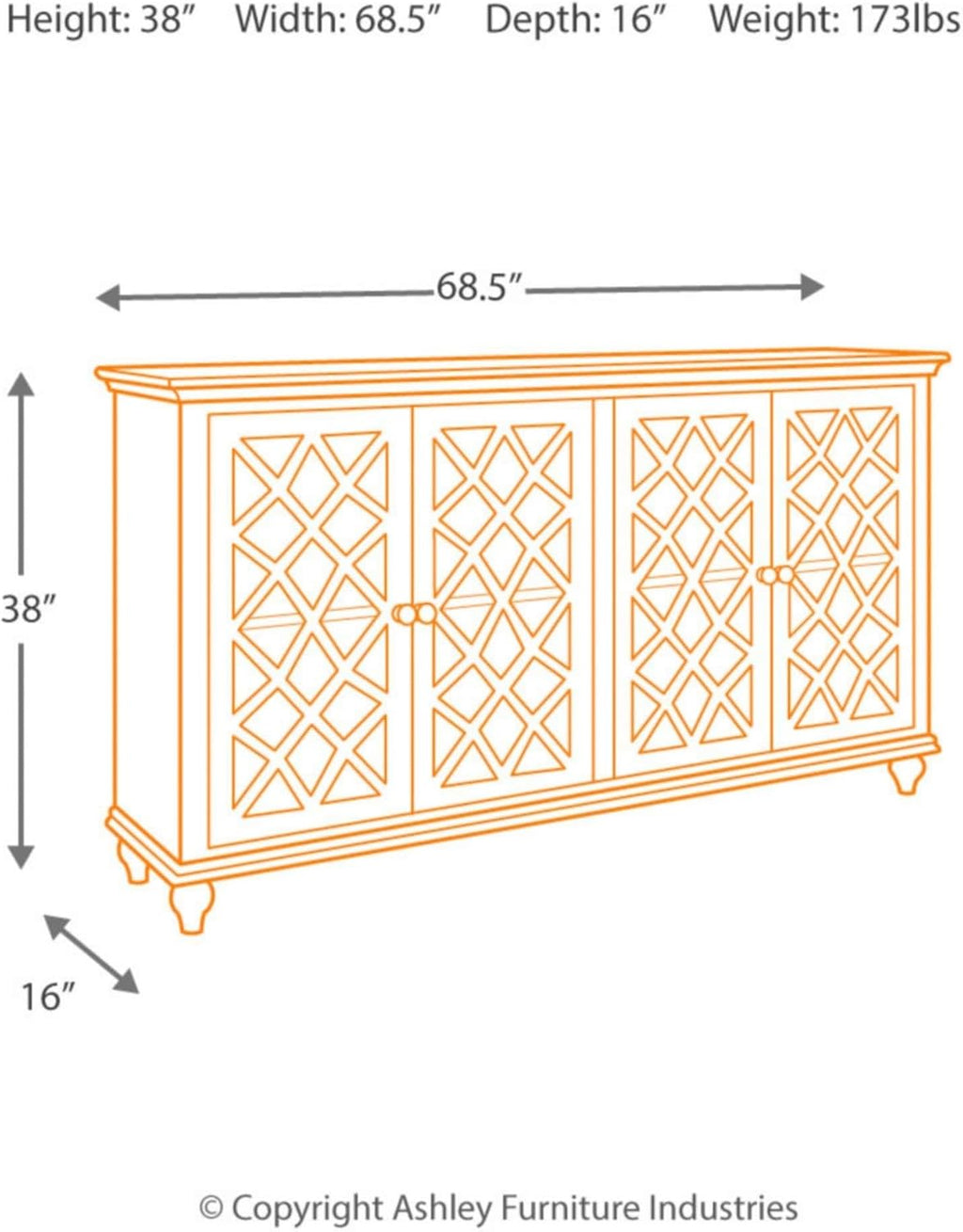 Signature Design by Ashley Mirimyn Vintage 69' 4-Door Accent Cabinet with Mirrored Glass and 2 Adjustable Shelves, Antique Blue