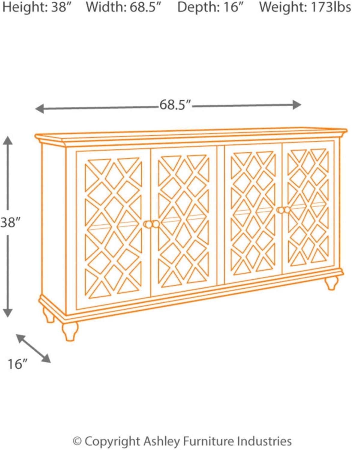 Signature Design by Ashley Mirimyn Vintage 69' 4-Door Accent Cabinet with Mirrored Glass and 2 Adjustable Shelves, Antique Blue