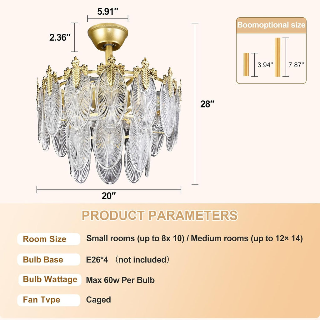 Depuley Bedroom Ceiling Fan with Lights: 20' Gold Chandelier Small Fan with Remote Control - Modern Crystal Fandelier for Girl's Bedroom Living Room Nursery (E26 Bulbs Not Included)