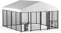LOVMOR Outdoor Dog Kennel with Roof, Heavy Duty Steel Dog Run Enclosure for Large Dogs, Waterproof Canopy, Double Latch Door, Adjustable Feeding Bowls, Pet Pen for Yard and Patio, 10'L x 10'W x 6.5'H