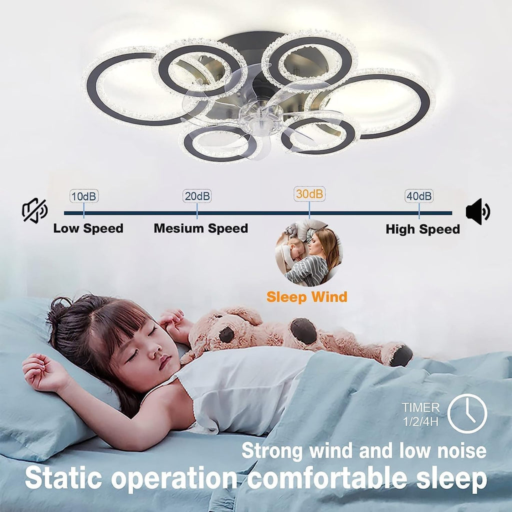 76CM Smart Ceiling Light with Fan DC Motor 6 Gear Reversible Bedroom Ceiling Fan with Lighting LED Dimmable Quiet Modern Living Room Lamp with Fan (Color : Black)