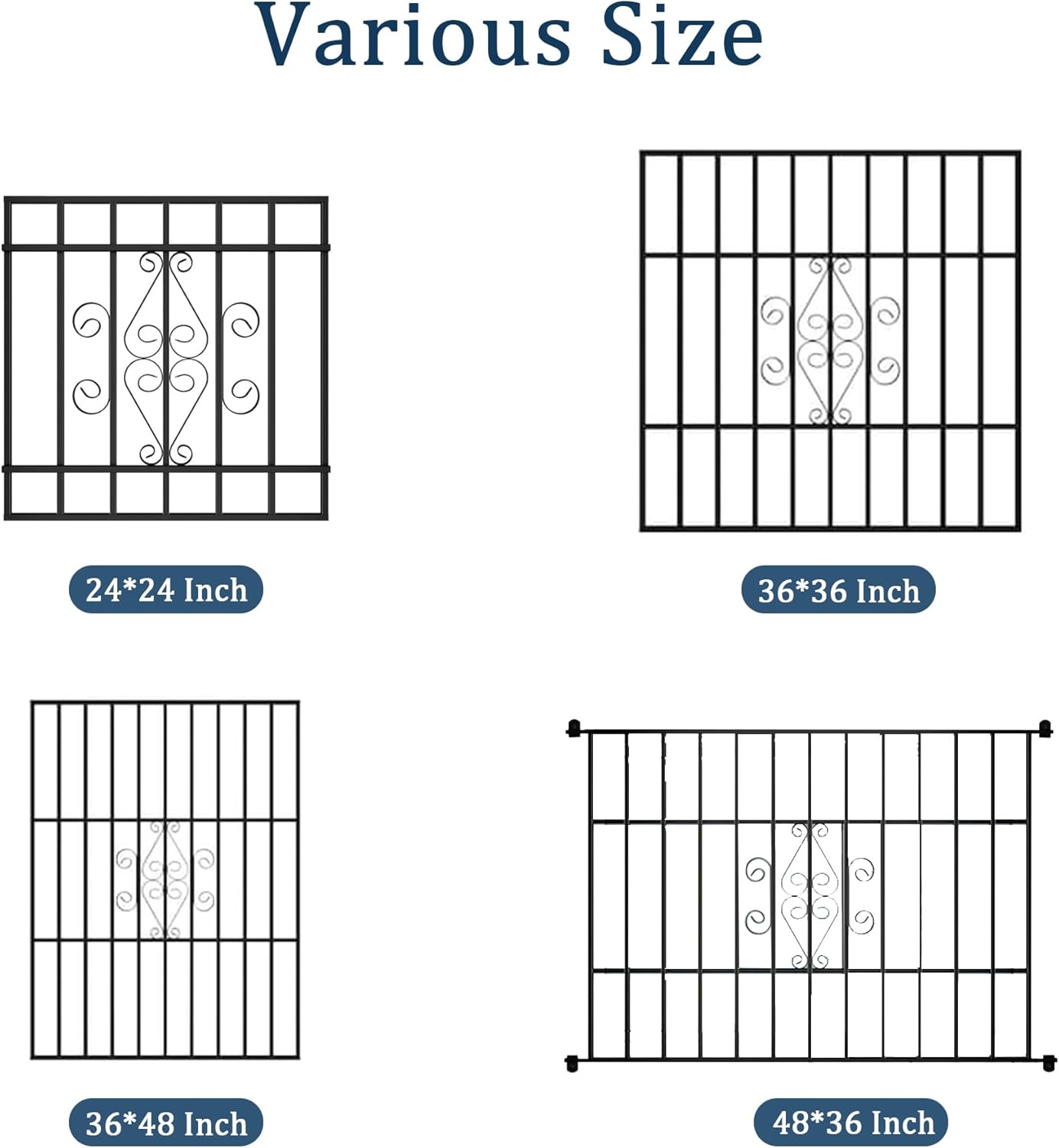 48-in x 36-in Black Magnum Heavy-Duty Window Bars Safety Guards for Childen, Outdoor Prevent Burglary Window Security Bars