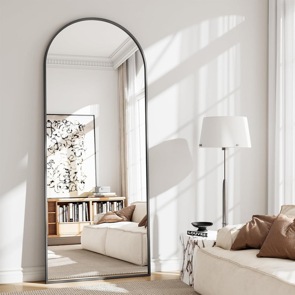 Full Body Mirror 26x71 inch Arched Full Length Mirror with Stand Aluminum Wall Mounted Hanging or Leaning Standing Mirrors, Black