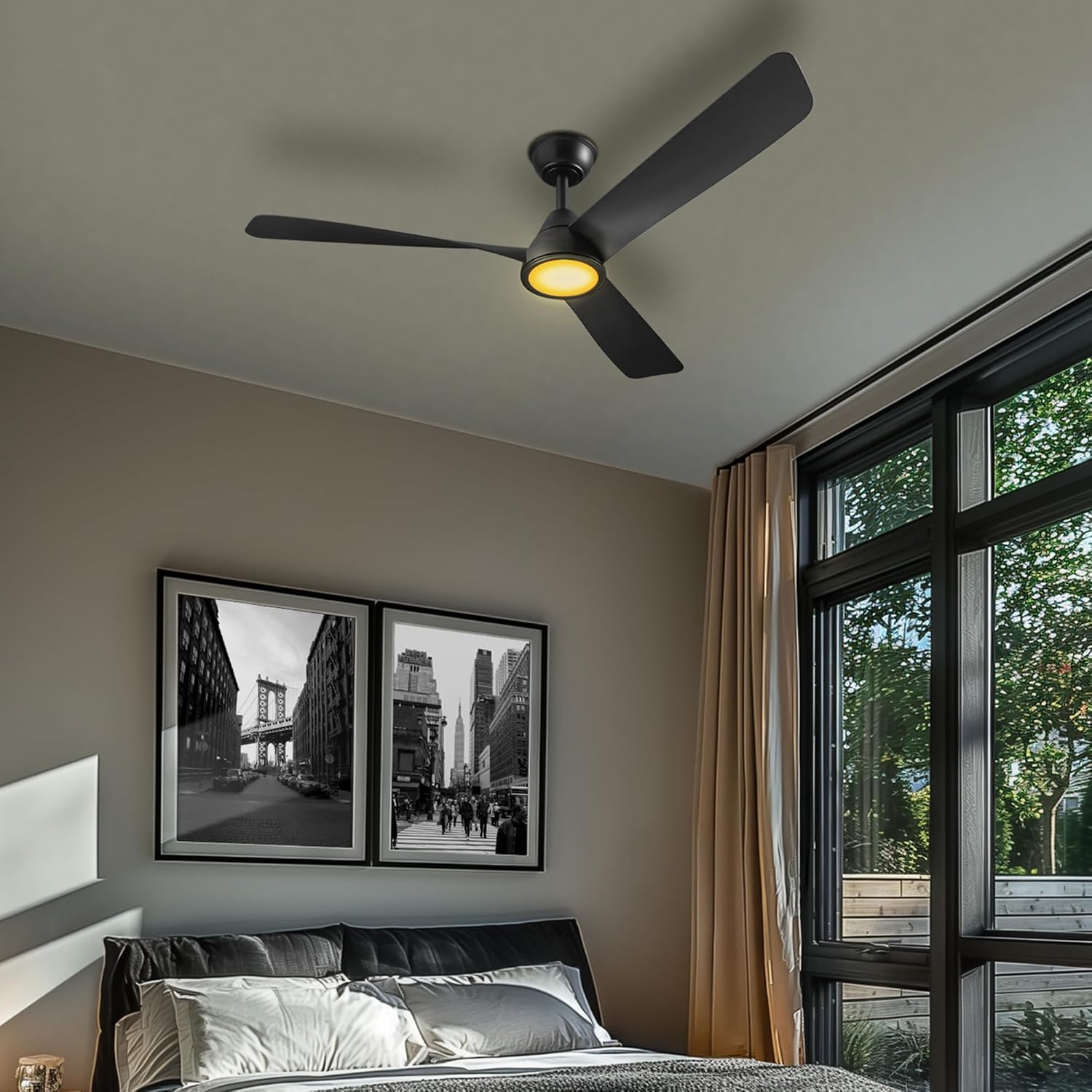 Globe Electric 37000110 52' Smart Ceiling Fan with LED Light, Remote Control, WhisperQuiet DC Motor, 6 Speeds, Matte Black