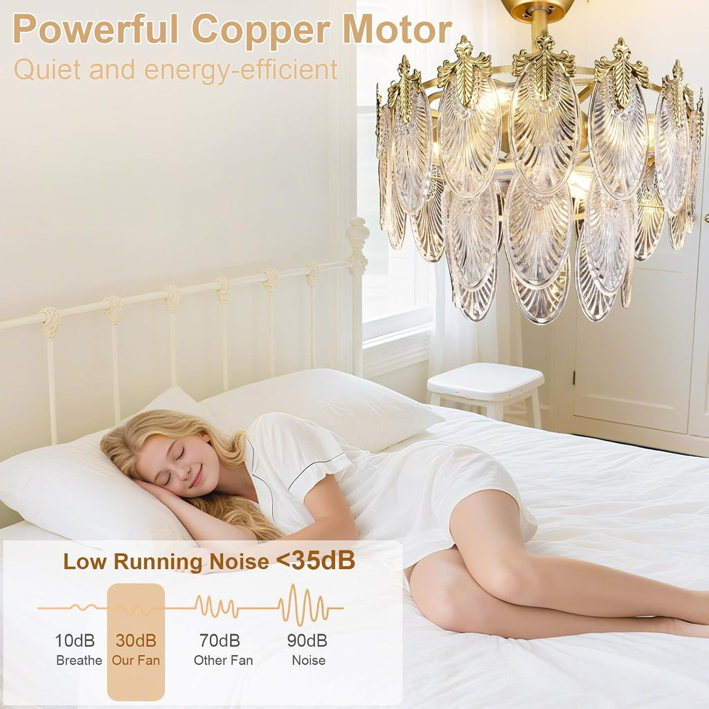 Depuley Bedroom Ceiling Fan with Lights: 20' Gold Chandelier Small Fan with Remote Control - Modern Crystal Fandelier for Girl's Bedroom Living Room Nursery (E26 Bulbs Not Included)