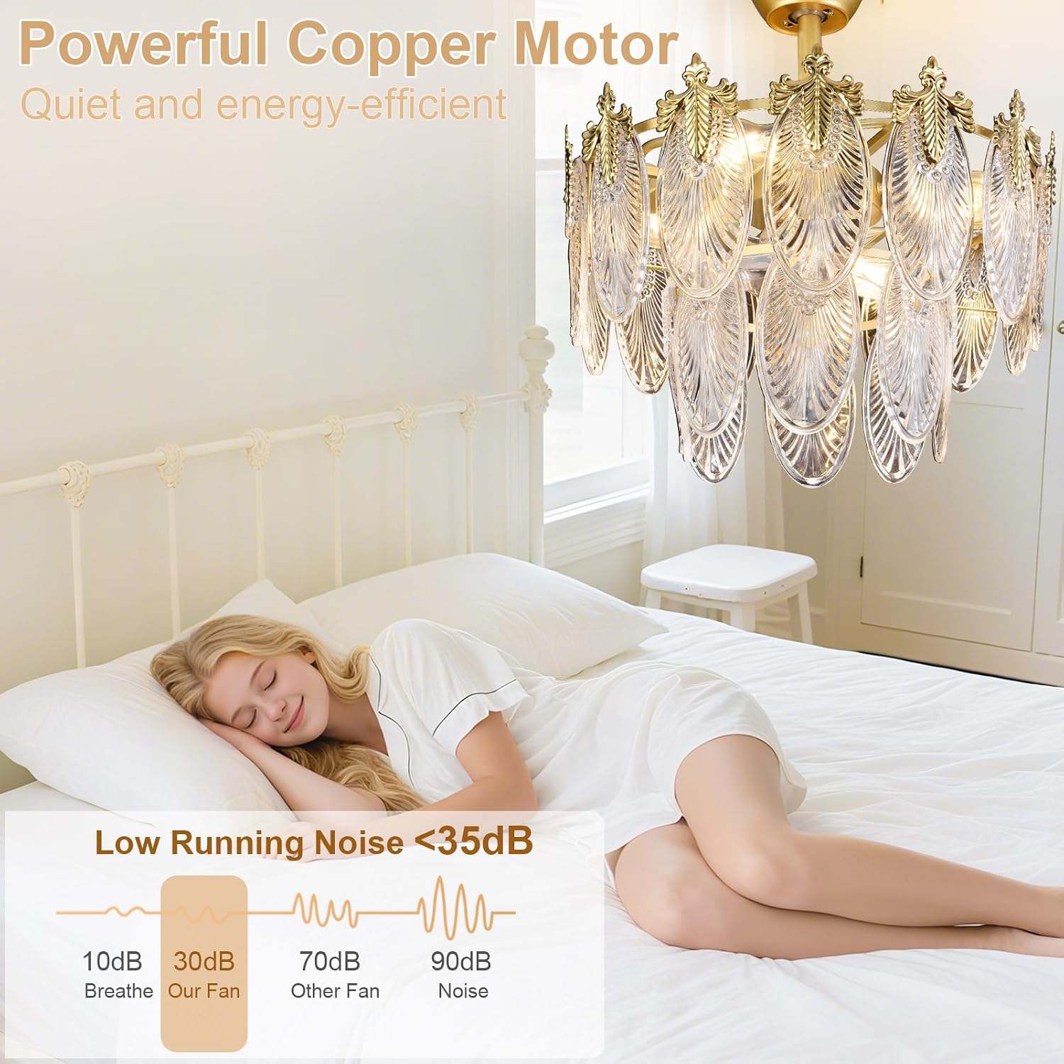 Depuley Bedroom Ceiling Fan with Lights: 20' Gold Chandelier Small Fan with Remote Control - Modern Crystal Fandelier for Girl's Bedroom Living Room Nursery (E26 Bulbs Not Included)