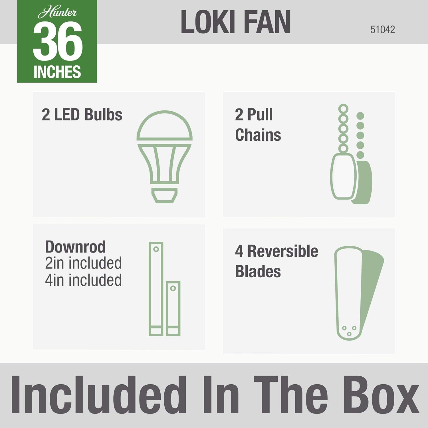 Hunter Fan Company 51042 Loki Indoor Ceiling Fan with LED Light and Pull Chain Control, 36', Weathered Copper Finish