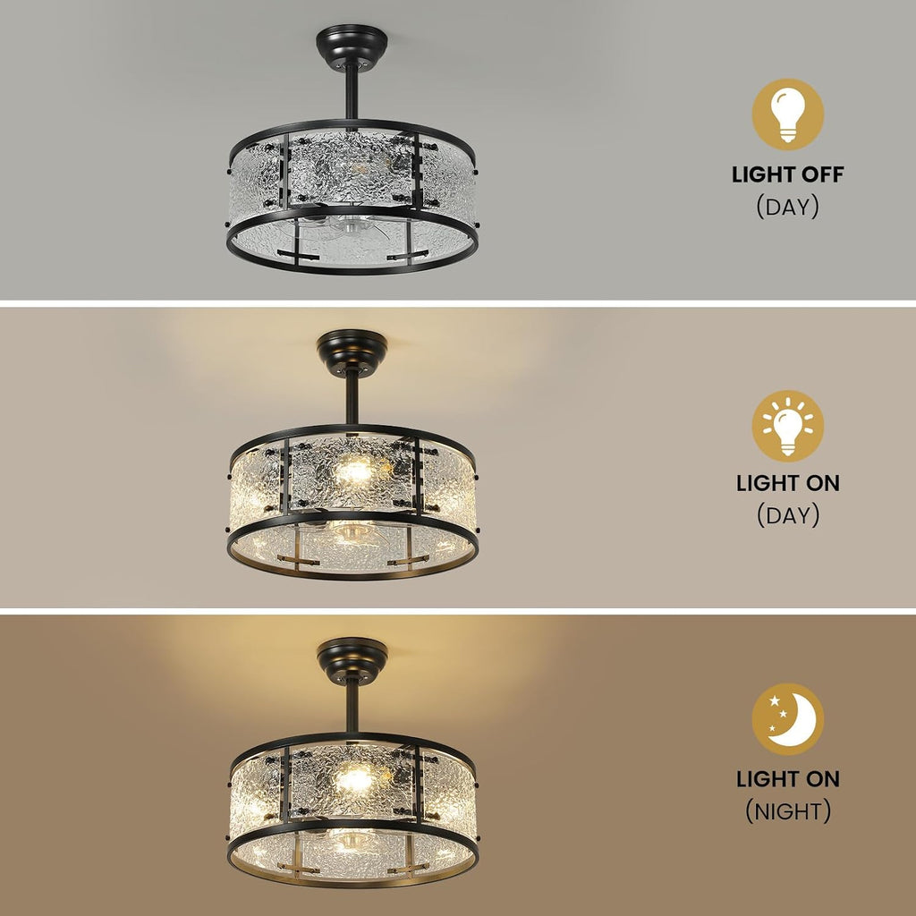 AIJIASI 20' Caged Ceiling Fans with Lights, Black Fandelier Ceiling Fan with Light Remote Control, Low Profile Mid Century Chandelier Ceiling Fan with 6 Speeds for Bedroom, Nursery, Living Room