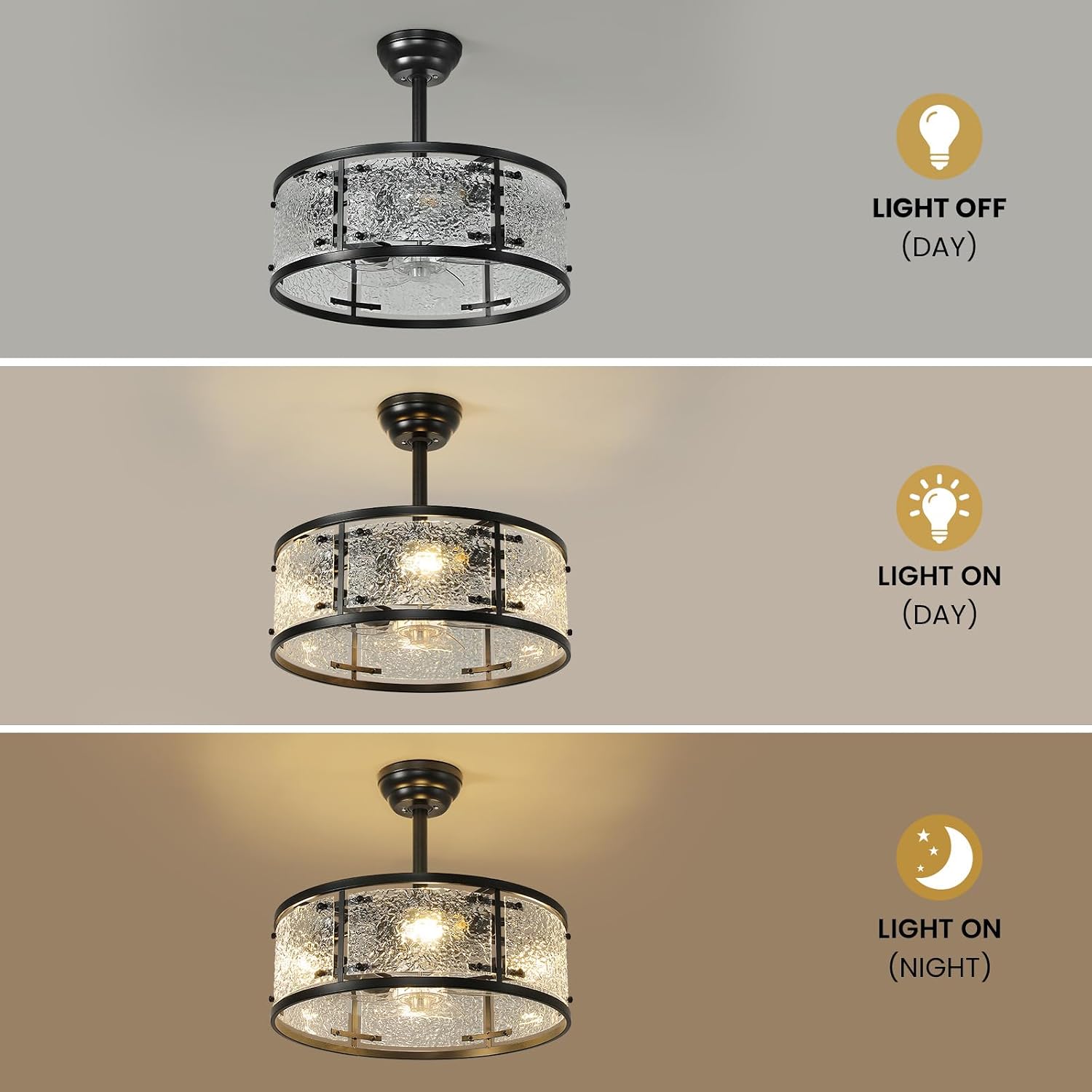 AIJIASI 20' Caged Ceiling Fans with Lights, Black Fandelier Ceiling Fan with Light Remote Control, Low Profile Mid Century Chandelier Ceiling Fan with 6 Speeds for Bedroom, Nursery, Living Room