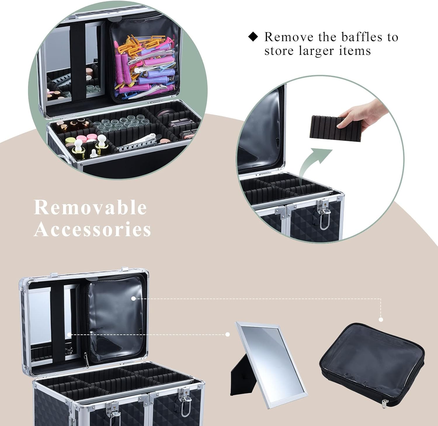 Professional Makeup Train Case Extendable Cosmetology Case on wheels | Rolling makeup station with a drawer and trays, ideal for makeup artists or dance competitions. Super organized.