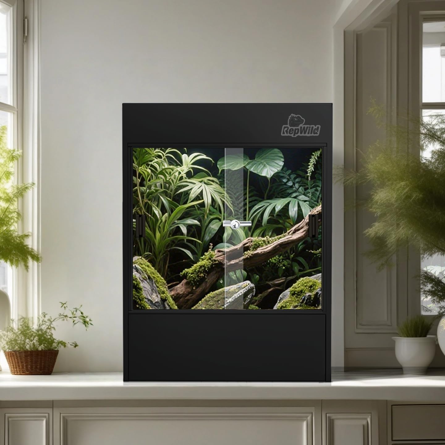 33 Gallon PVC Tall Reptile Tank/Terrarium, RepWild 18' x 18' x 24' Arboreal Reptile Habitat Enclosure with Sliding Door & Heavy-Duty Screen for Amphibians, Crested Gecko Lizard Chameleon