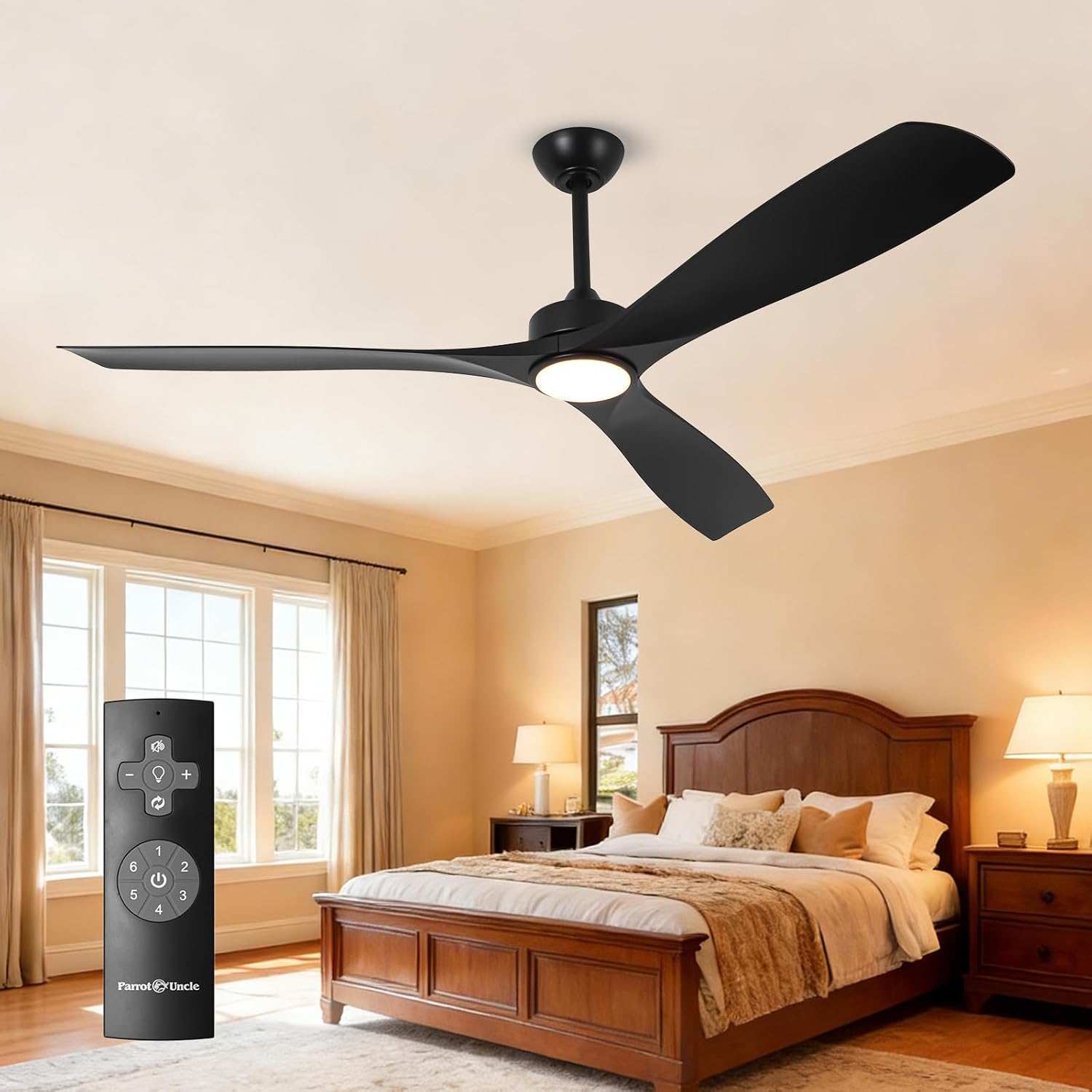 Ceiling Fans with Lights and Remote 60 Inch Black Outdoor Ceiling Fans for Patios Bedroom, Farmhouse Low Profile Chandelier Ceiling Fan with 6-Speed Reversible DC Motor, Dimmable, Ventilador de Techo