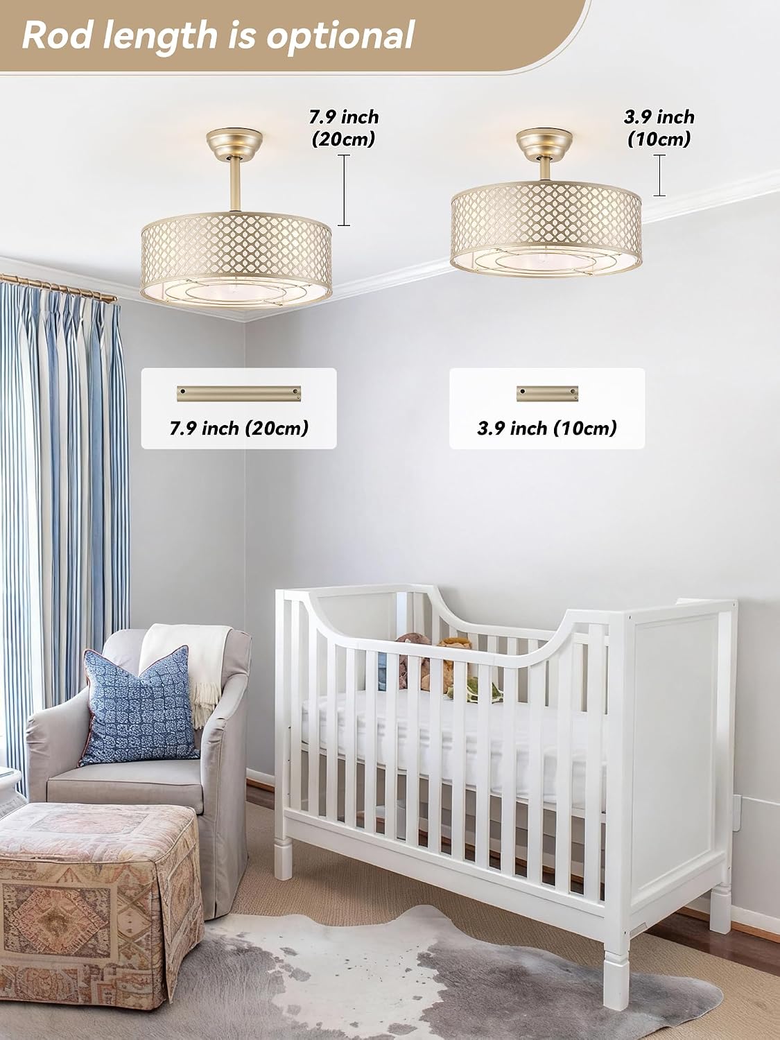 Gold Fandelier Ceiling Fan with Light, 20' Caged Boho Ceiling Fans with Lights and Remote, Mid Century with 6 Speeds for Bedroom, Living Room, Nursery