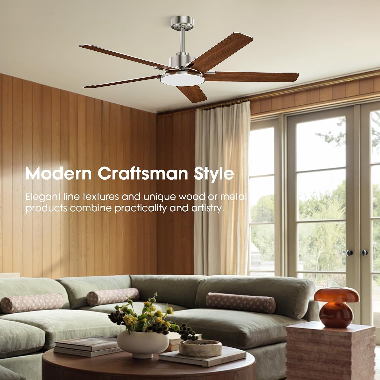 Ceiling Fans with Lights and Remote Control, 52 Inch Modern Ceiling Fan with 3CCT Dimmable LED, 6 Speeds, Quiet Reversible DC Motor, Timer, Nickel Ceiling Fan for Living Room, Kitchen, Outdoor Patio