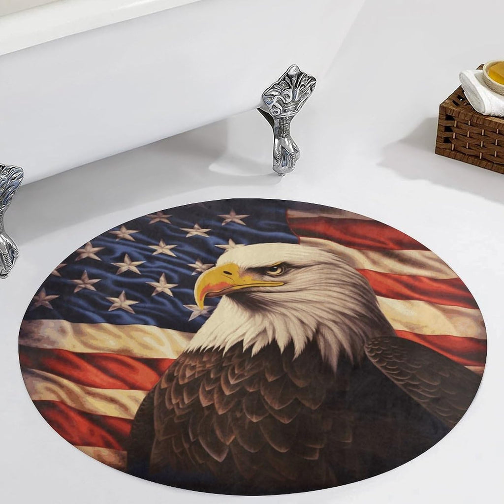 Flag and Eagle Coral Velvet Round Floor Mat Non-Slip Bath Rug Floor Covering for Bathroom Vanity Guest Suite & Vacation Home
