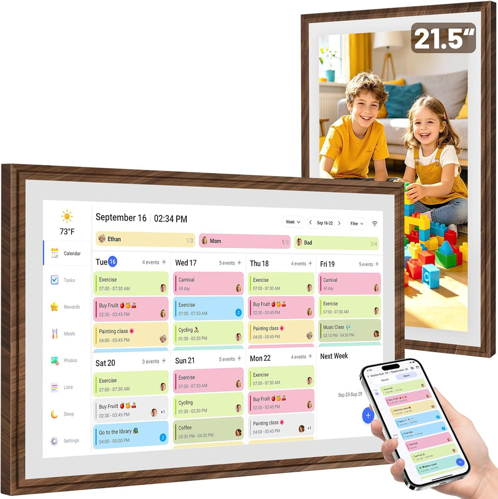 21.5 Inch Digital Calendar Chore Chart with Touchscreen - Full HD Interactive Display, Wall & Desk Mountable Family Planner, to-Do List & Meal Planner, Digital Picture Frame Gifts for Women Mom