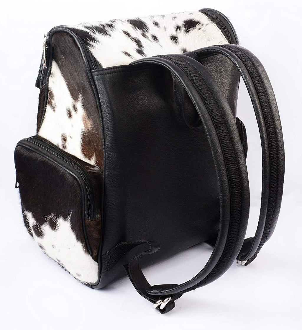 Black Cowhide Leather Diaper Bag Fringe Backpack - Western Style Mother's Day Gift Artisan Cow Print Travel Rucksack for Stylish Moms