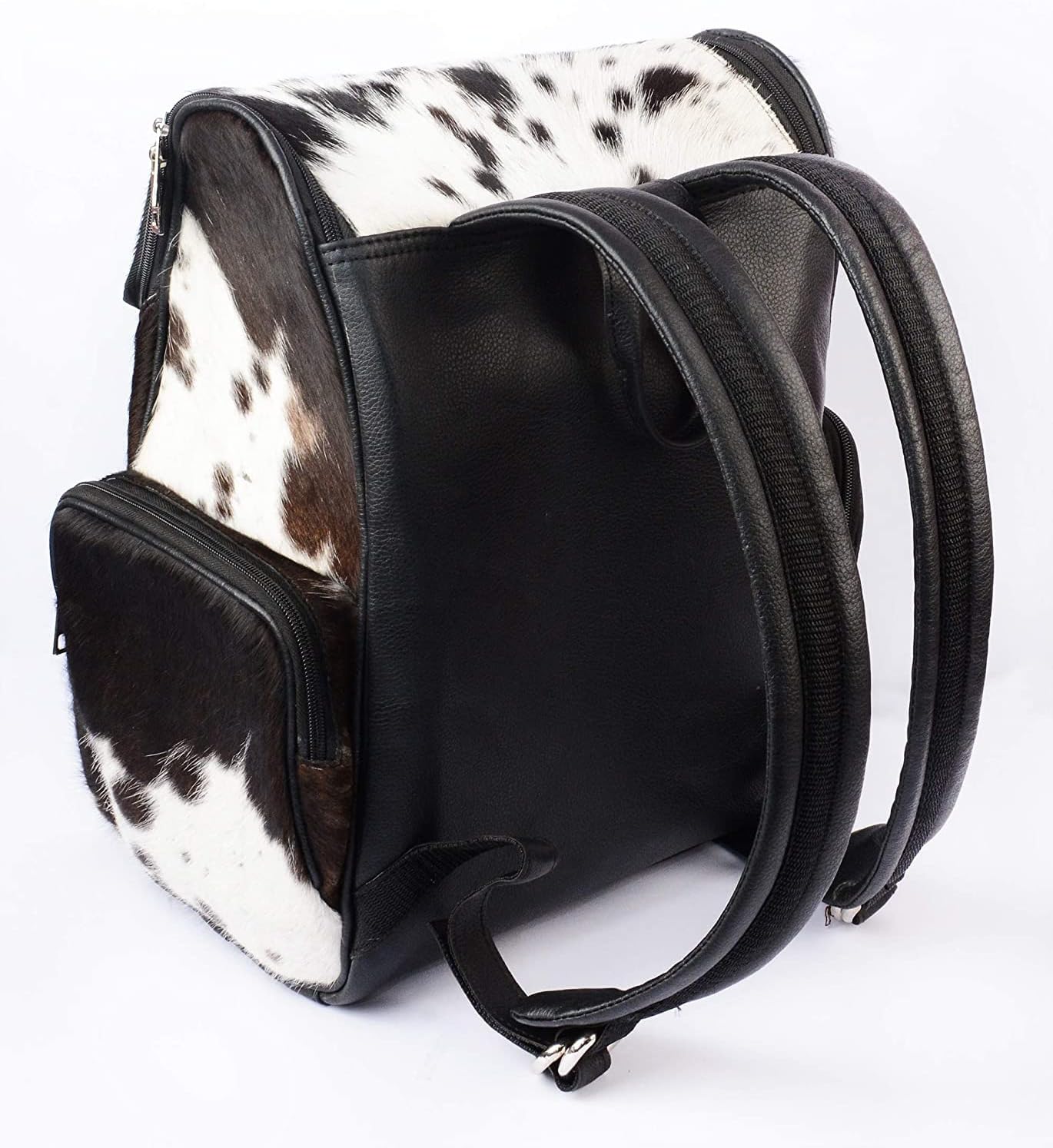 Black Cowhide Leather Diaper Bag Fringe Backpack - Western Style Mother's Day Gift Artisan Cow Print Travel Rucksack for Stylish Moms