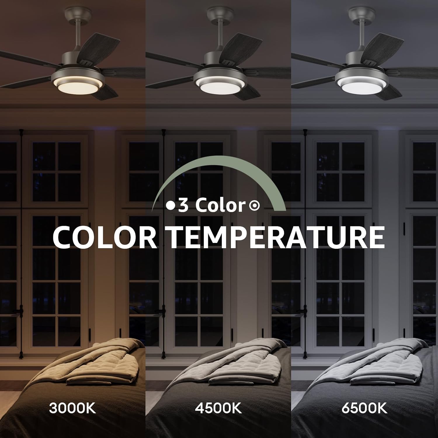 52 Inch Ceiling Fans with Lights and Remote Control, Ceiling Fan for Bedroom Living Room and Patio, Medium Grey Ceiling Fan for Indoor and Outdoor