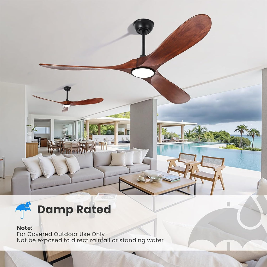 heimo 52 Inch Ceiling Fan with Light and Remote,Wood Outdoor Ceiling Fans with Lights Dimmable for Bedroom Living Room Patios Kitchen Modern 3 Blade Propeller Indoor Fan (Walnut)