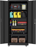 INTERGREAT Metal Storage Cabinet with Wheels, 73' Garage Storage Cabinets with Door and 4 Shelves, Tool Storage Locker on Caster for Home, Office, Black