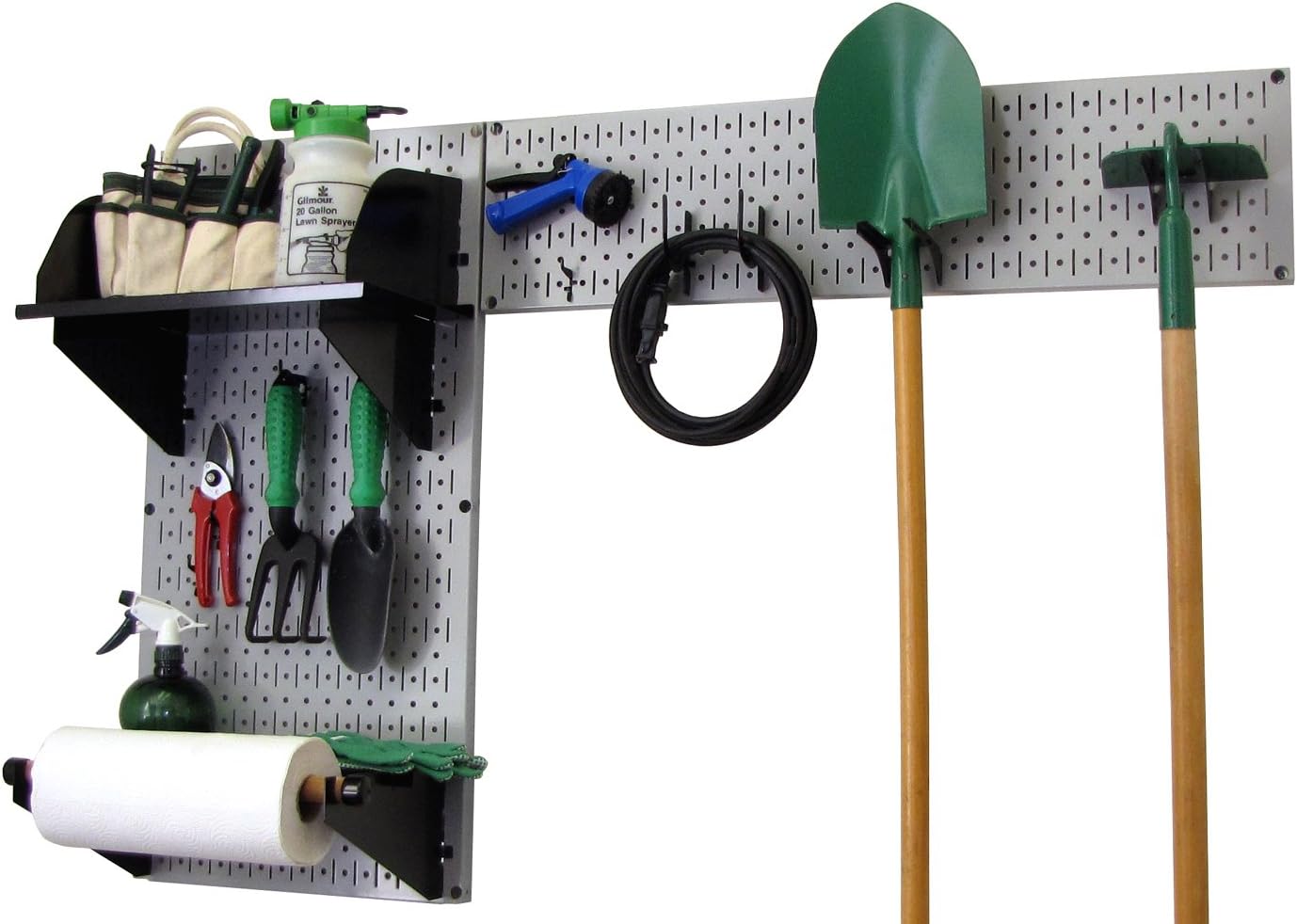 Wall Control Pegboard Garden Supplies Storage and Organization Garden Tool Organizer Kit with Gray Pegboard and Black Accessories