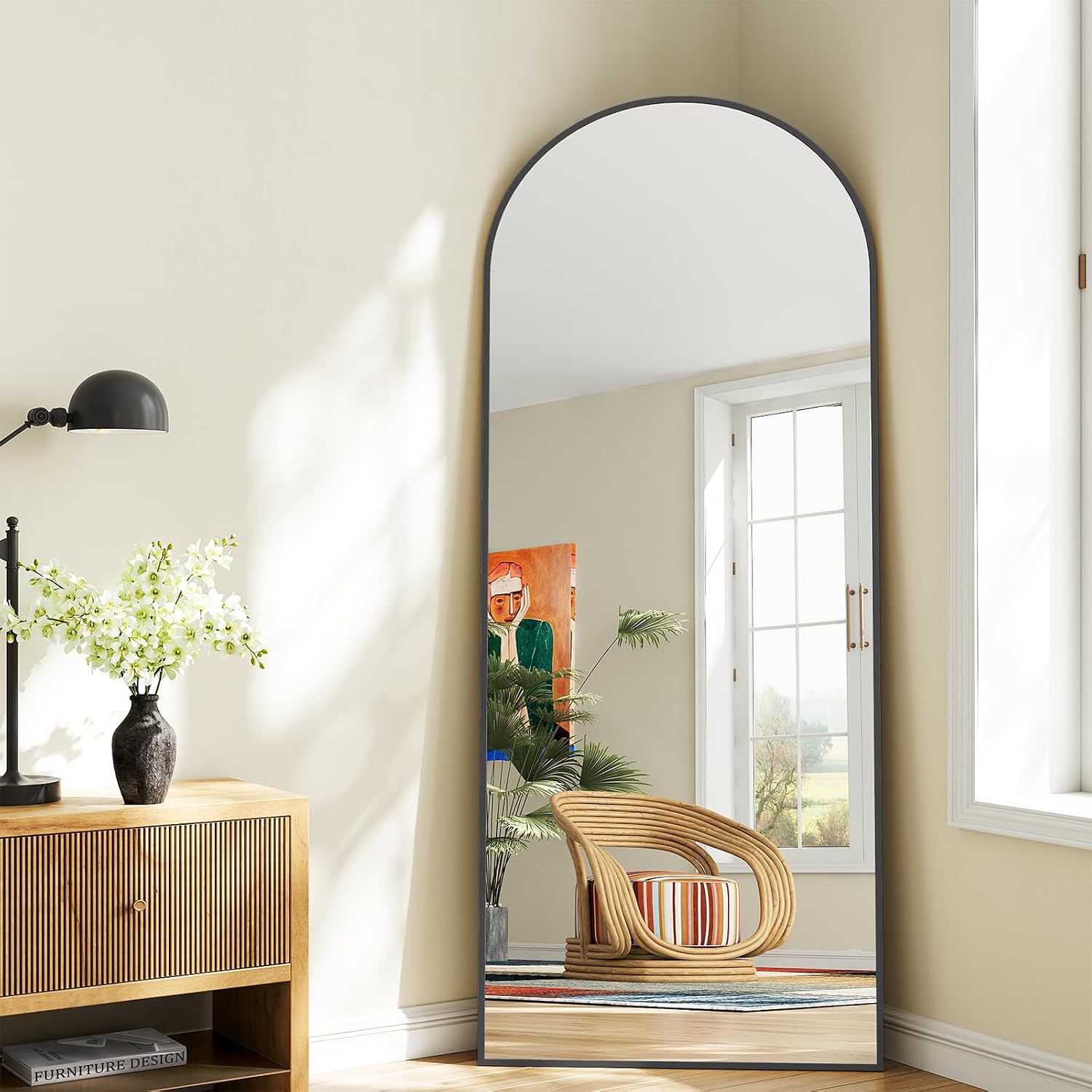 Mirror Full Length, 28'x71' Large Arched Floor Full Length Mirror with Stand, Room Decor Big Full Body Floor Mirror with HD Tempered Glass Aluminum Frame for Bedroom Living Room, Black