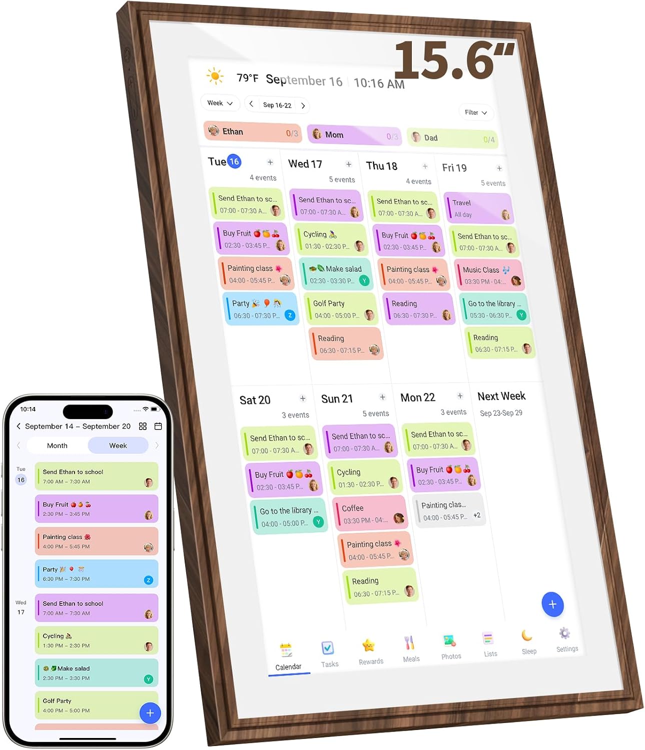 15.6 Inch Digital Calendar Chore Chart with Touchscreen - Full HD Interactive Display, Wall & Desk Mountable Family Planner, to-Do List & Meal Planner, Digital Picture Frame Gifts for Women Mom